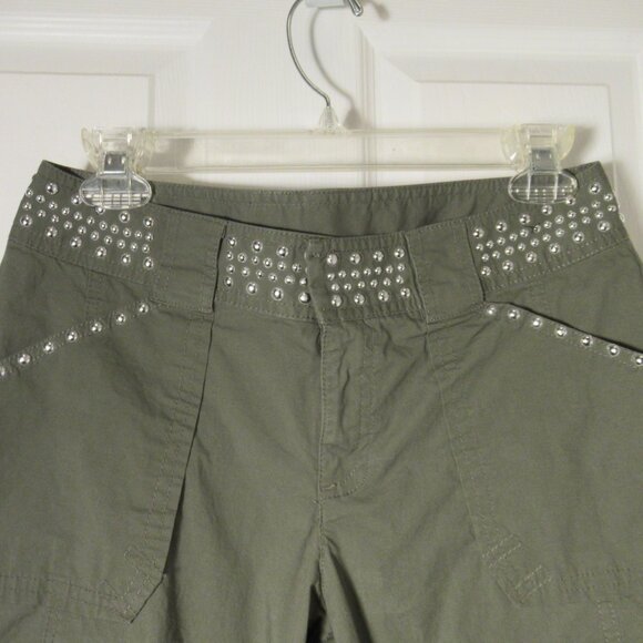 INC Studded Cargo Capris Ruched Leg Pants International Concepts Green Sz 0 - Picture 2 of 12